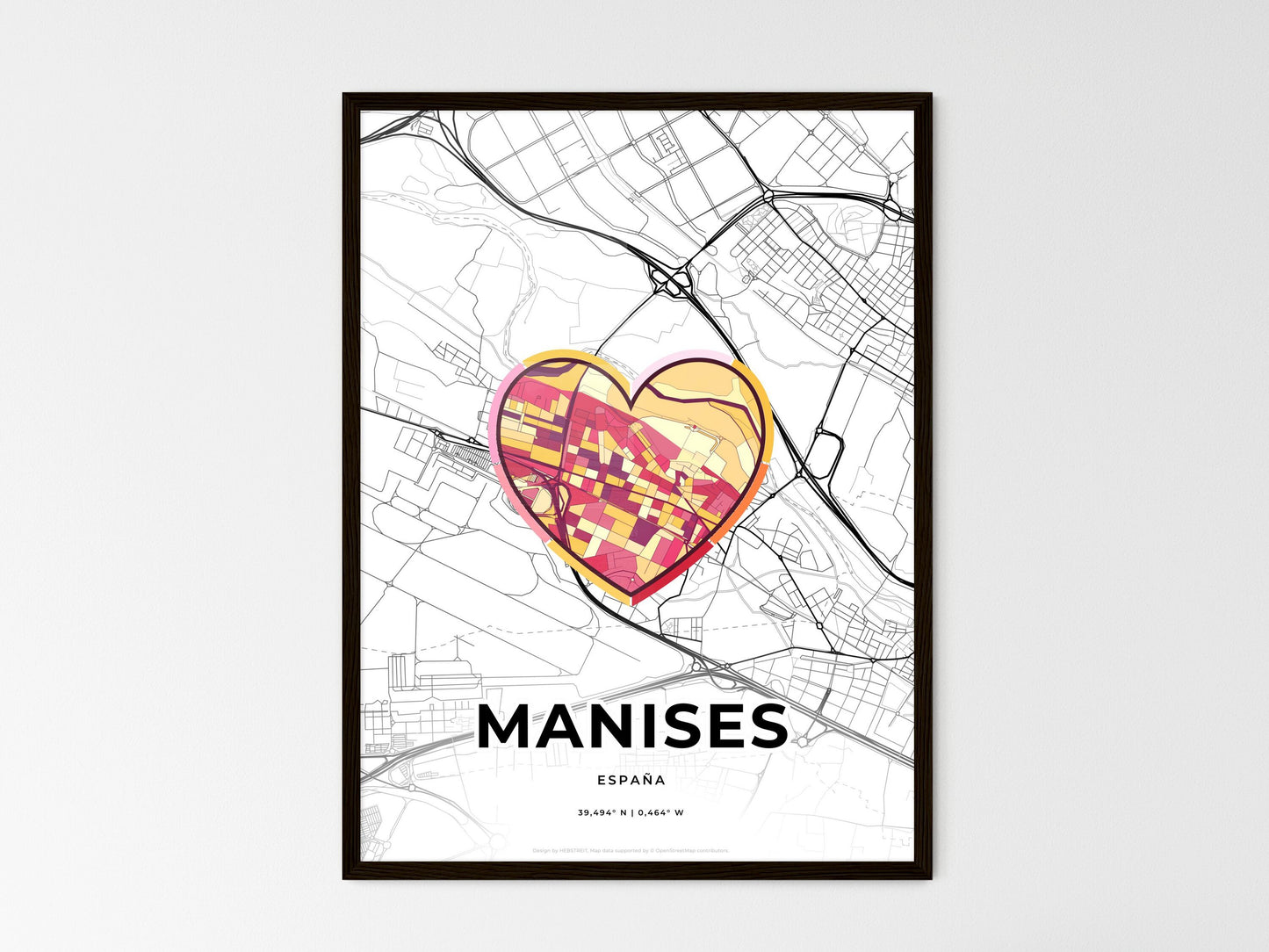 Manises Spain wedding art map with heart icon