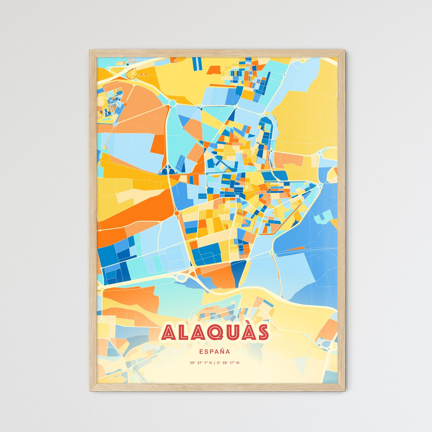 Colorful ALAQUÀS SPAIN Fine Art Map Blue Orange