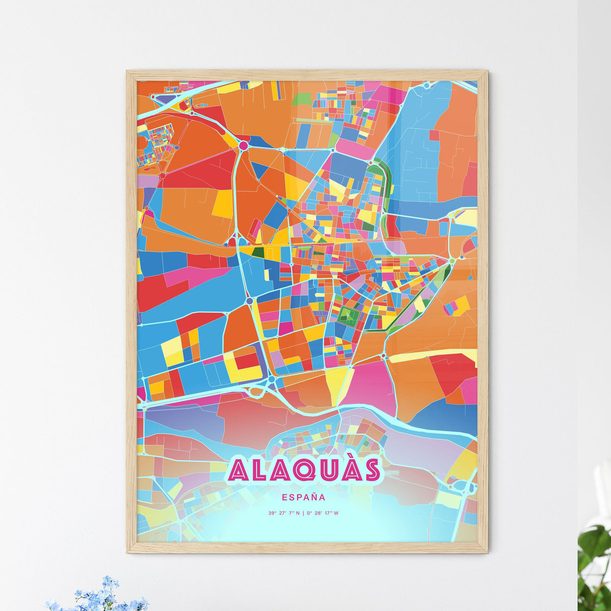 Colorful ALAQUÀS SPAIN Fine Art Map Crazy Colors