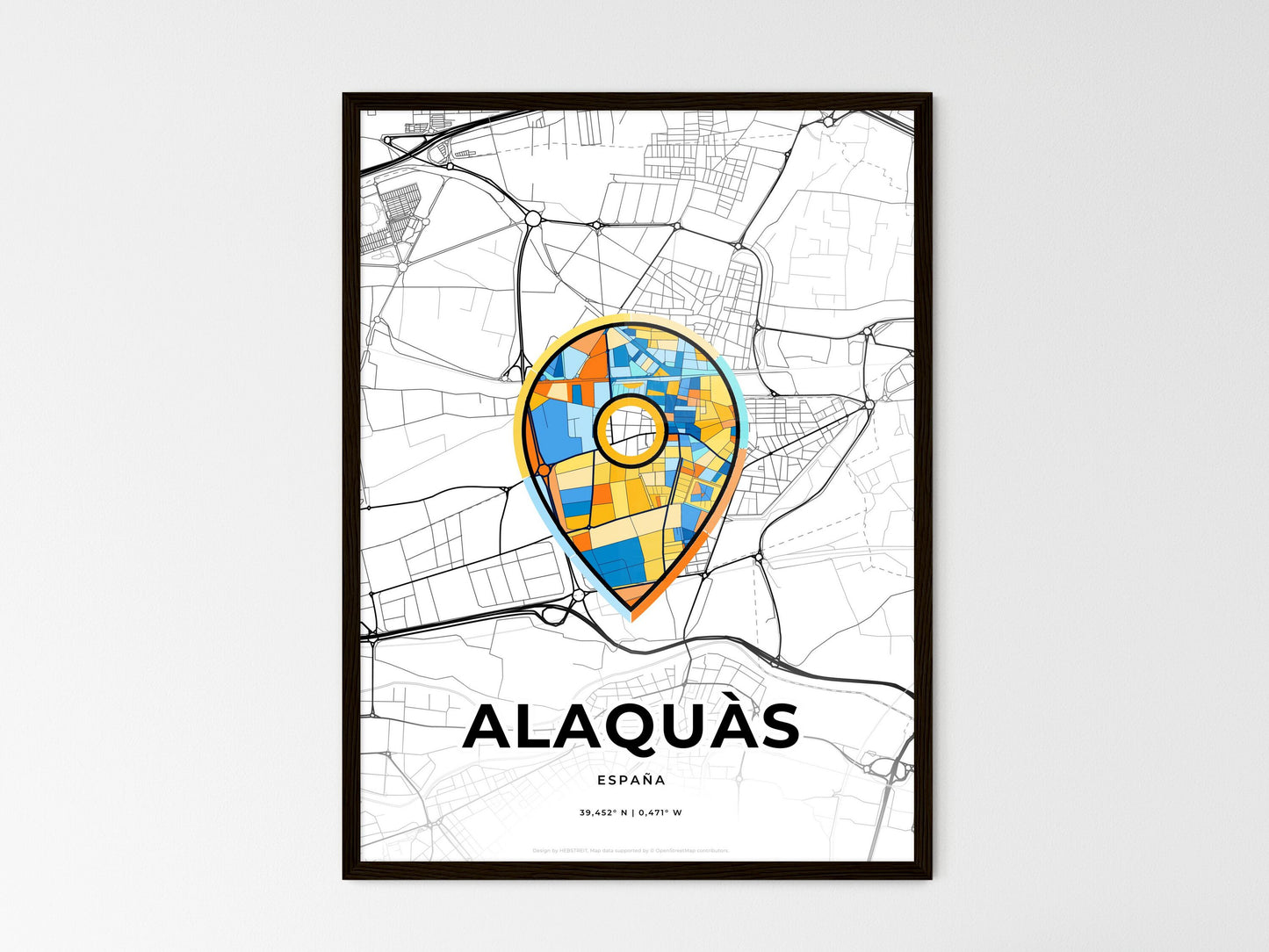 Alaquàs Spain wedding art map with pointer icon