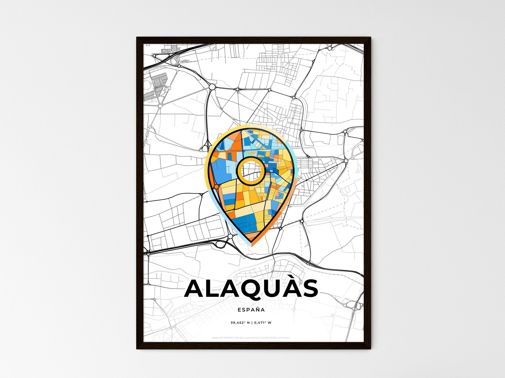 Alaquàs Spain wedding art map with pointer icon