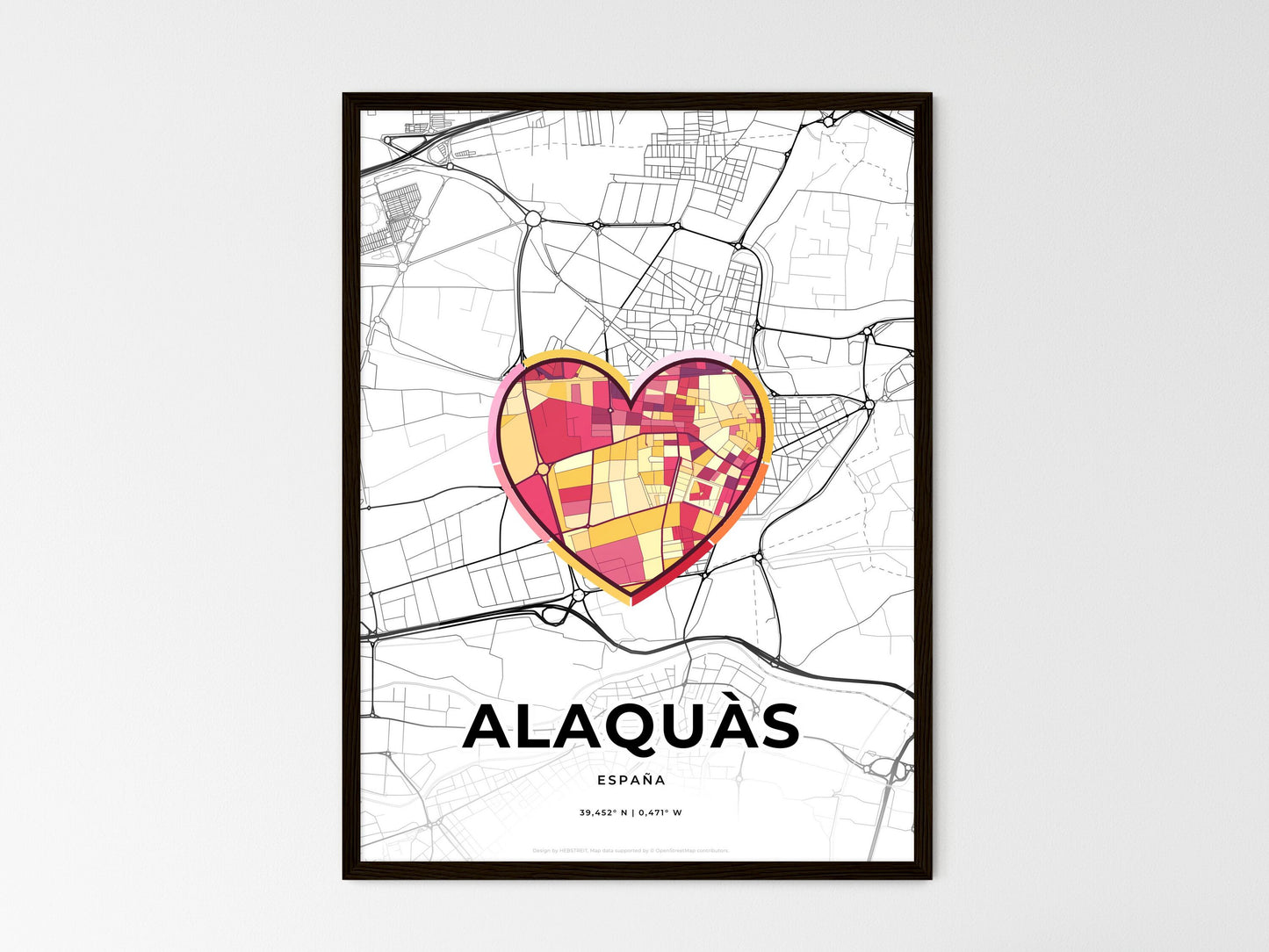 Alaquàs Spain wedding art map with heart icon
