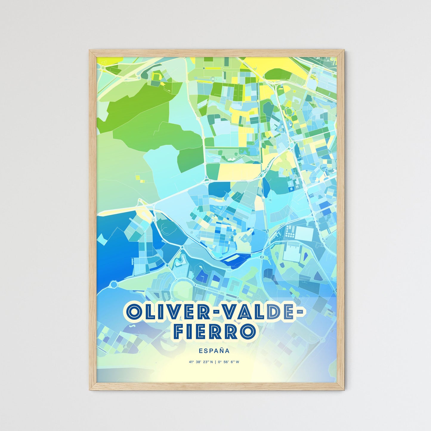 Colorful OLIVER-VALDEFIERRO SPAIN Fine Art Map Cool Blue