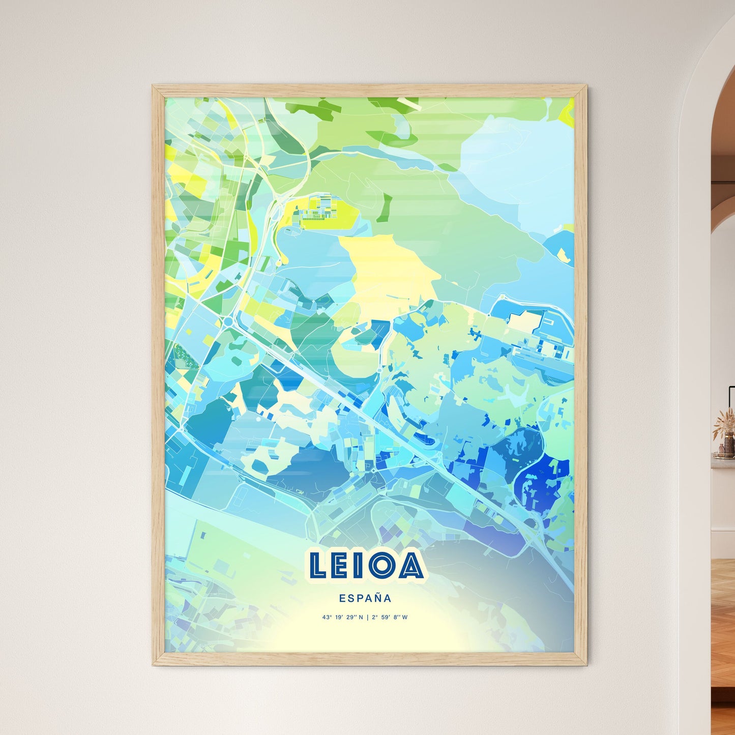 Colorful LEIOA SPAIN Fine Art Map Cool Blue