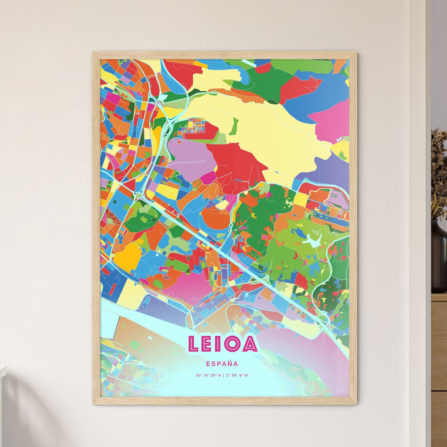 Colorful LEIOA SPAIN Fine Art Map Crazy Colors