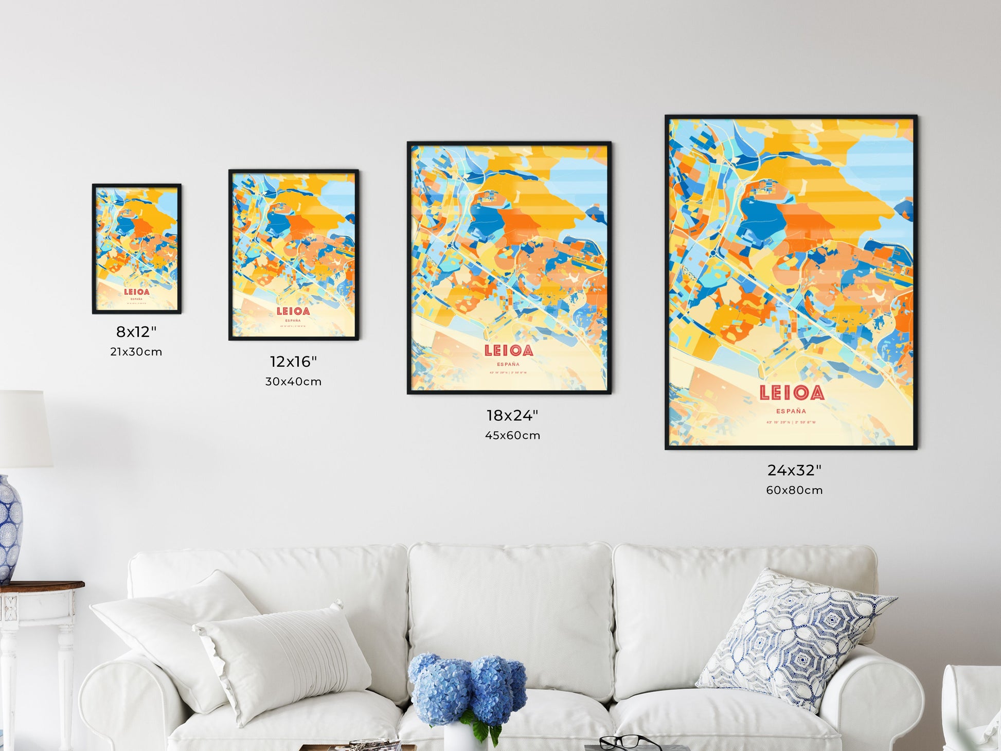 Colorful LEIOA SPAIN Fine Art Map Blue Orange