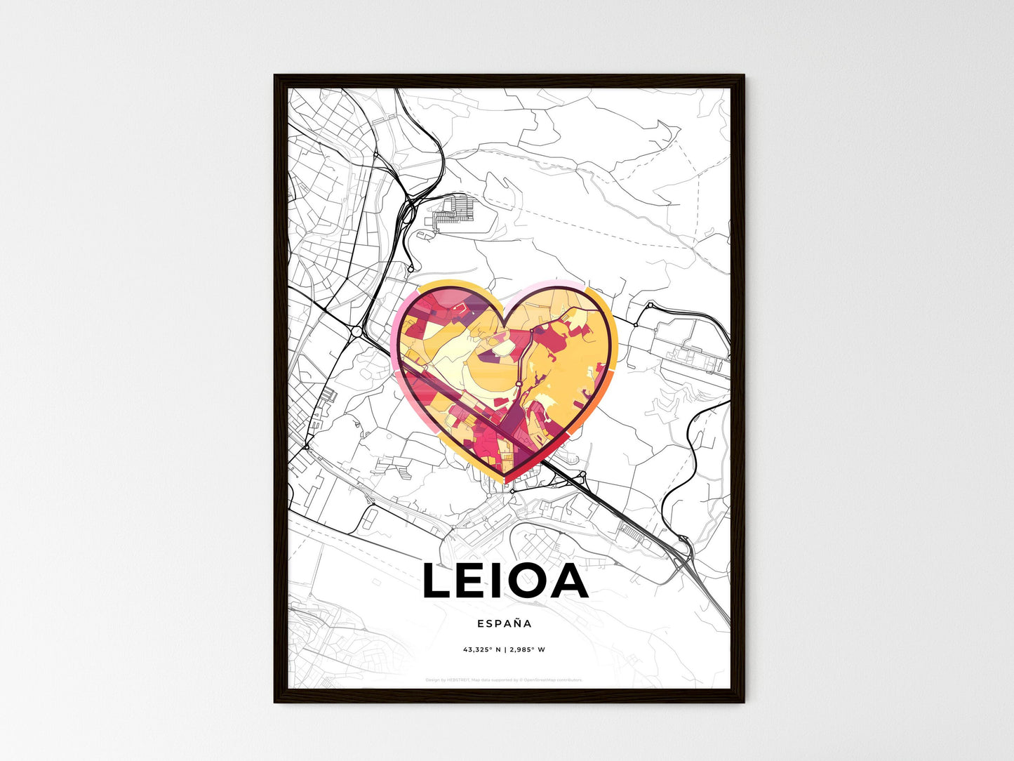 Leioa Spain wedding art map with heart icon