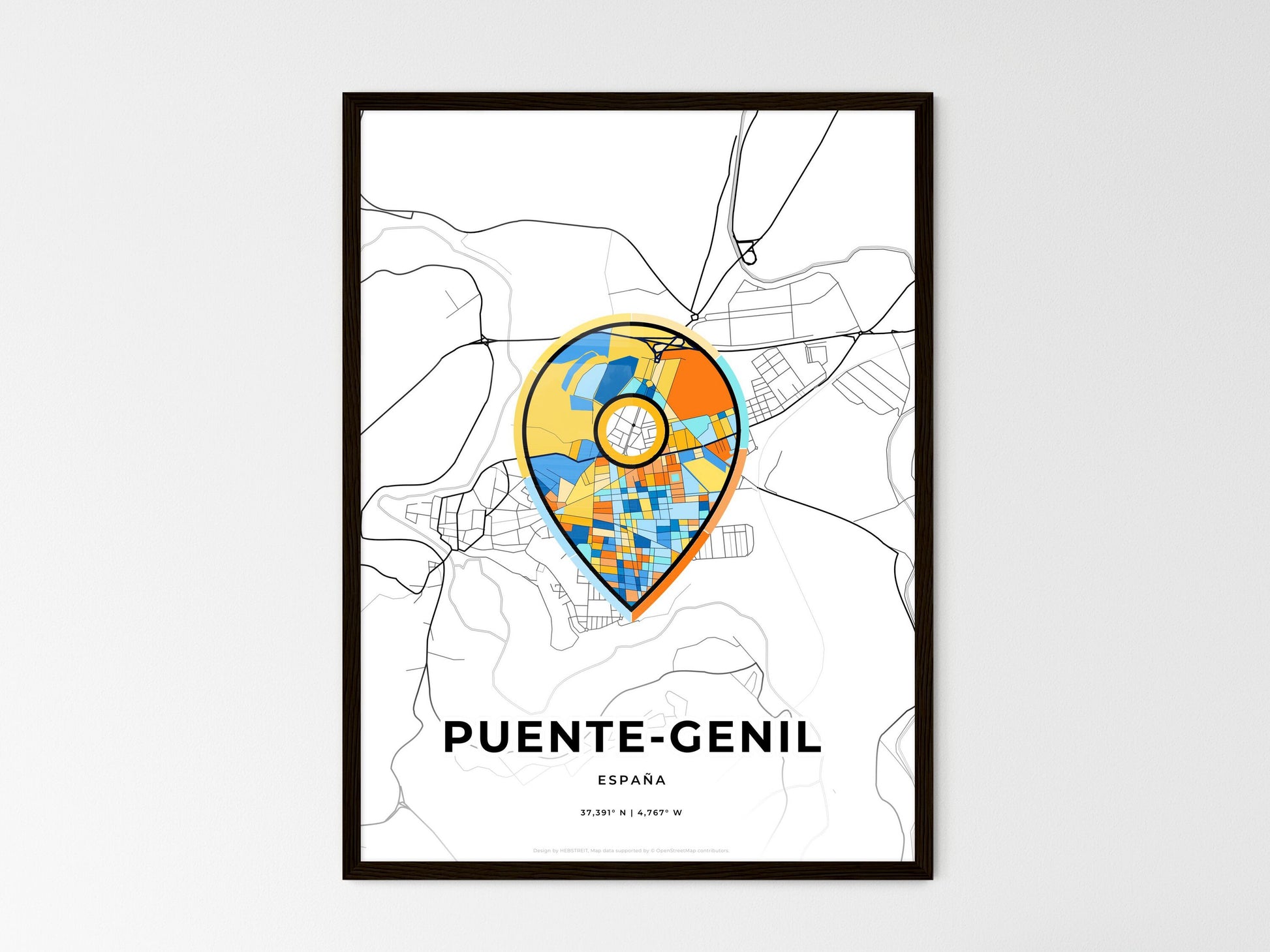 Puente-Genil Spain wedding art map with pointer icon