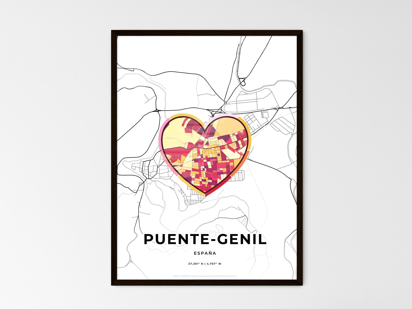 Puente-Genil Spain wedding art map with heart icon