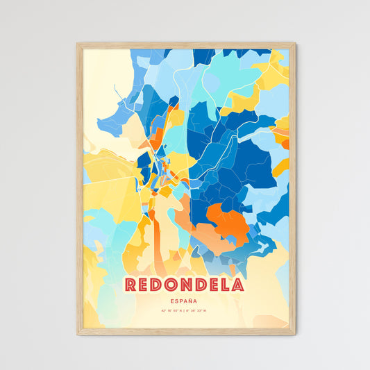 Colorful REDONDELA SPAIN Fine Art Map Blue Orange