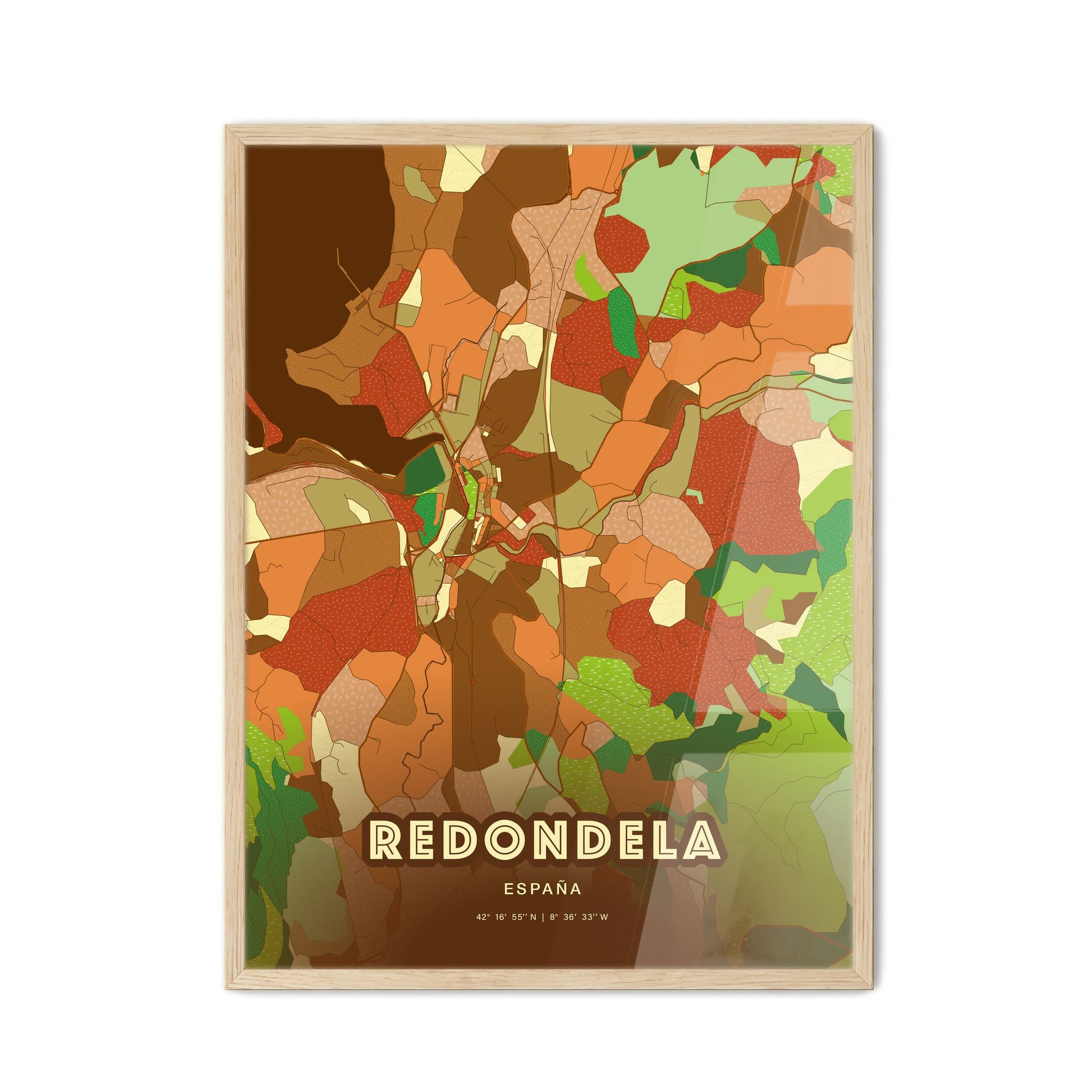 Colorful REDONDELA SPAIN Fine Art Map Farmhouse