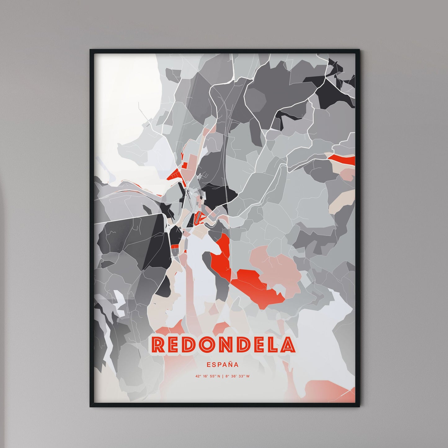 Colorful REDONDELA SPAIN Fine Art Map Modern