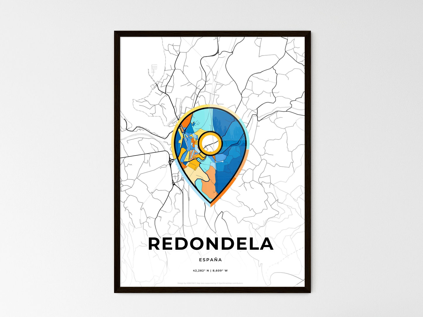Redondela Spain wedding art map with pointer icon