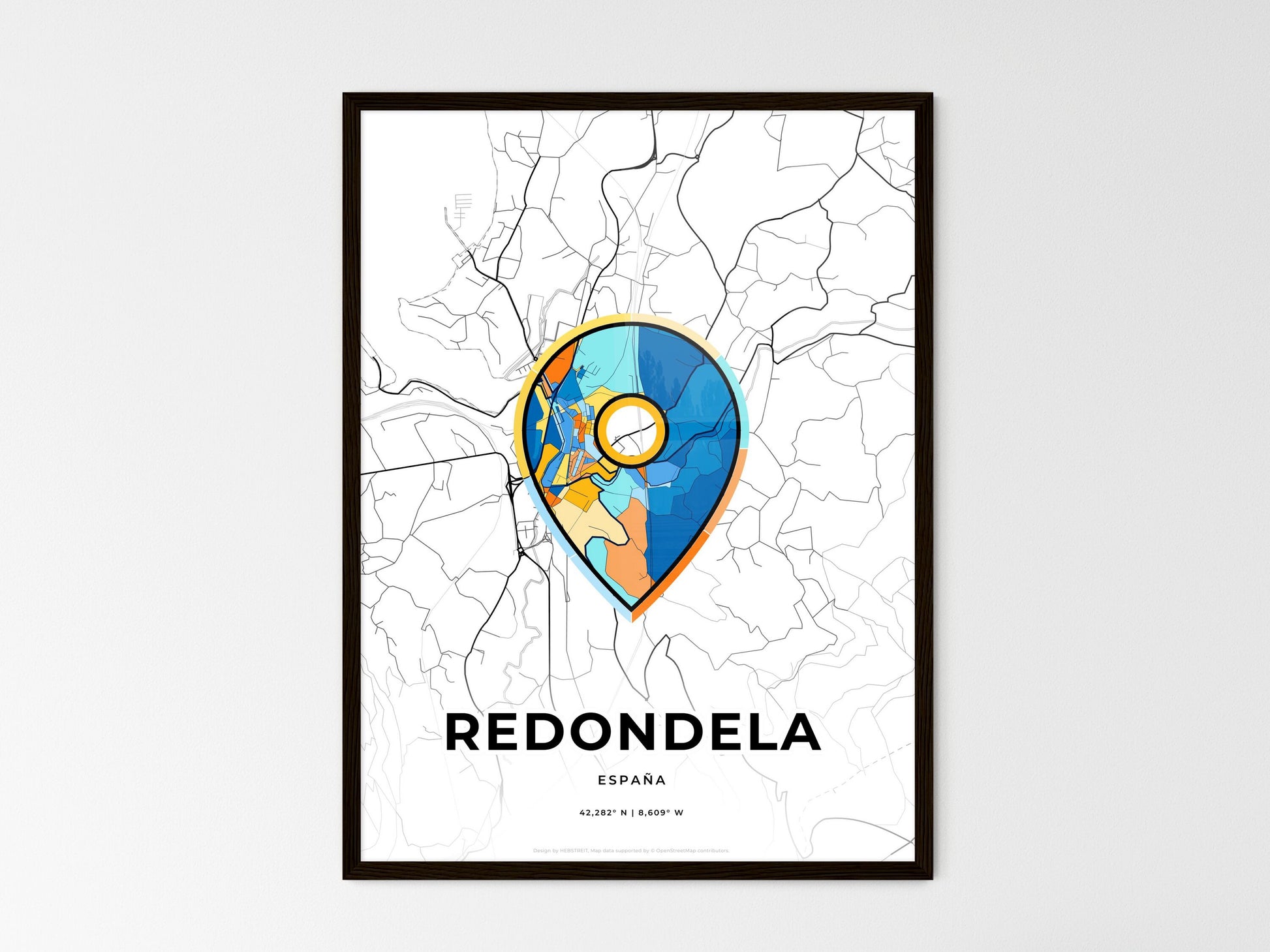 Redondela Spain wedding art map with pointer icon