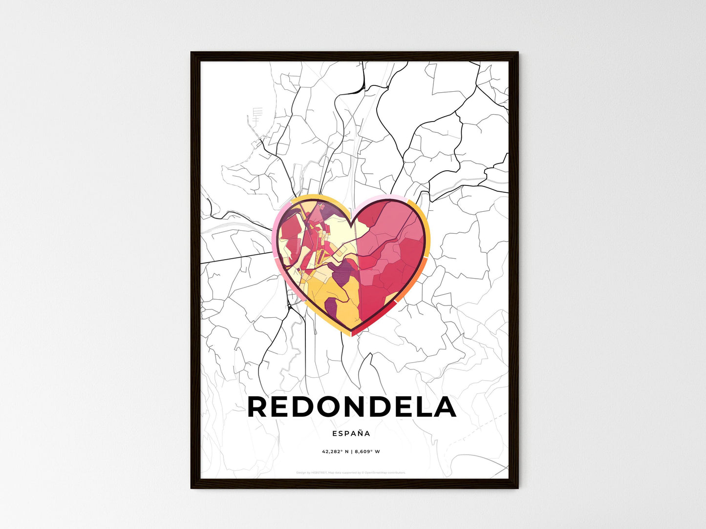 Redondela Spain wedding art map with heart icon