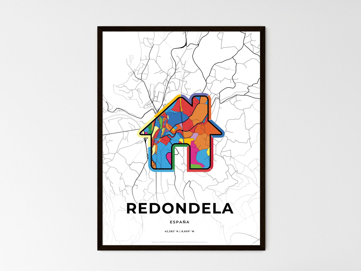 Redondela Spain wedding art map with home icon