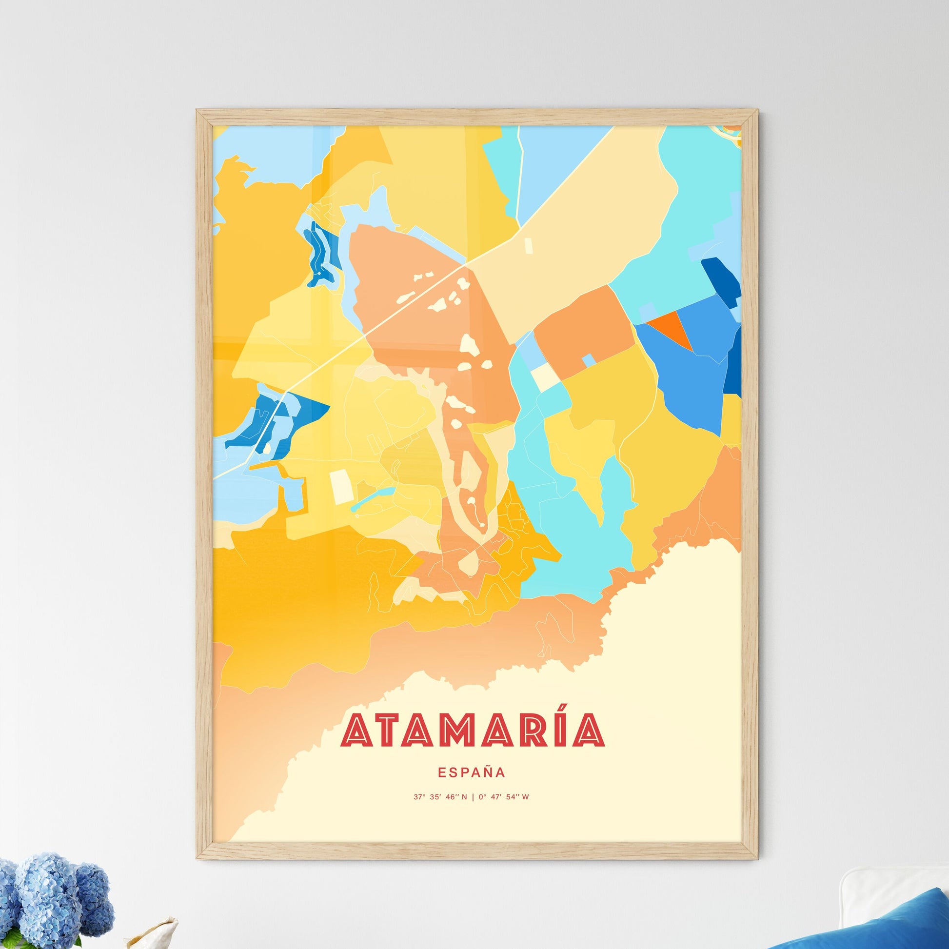 Colorful ATAMARÍA SPAIN Fine Art Map Blue Orange