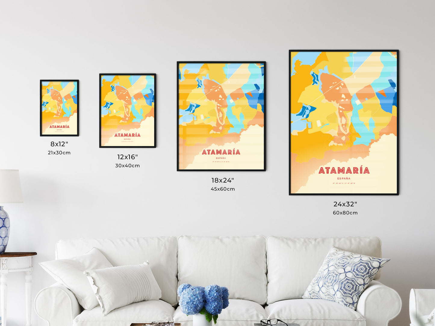 Colorful ATAMARÍA SPAIN Fine Art Map Blue Orange