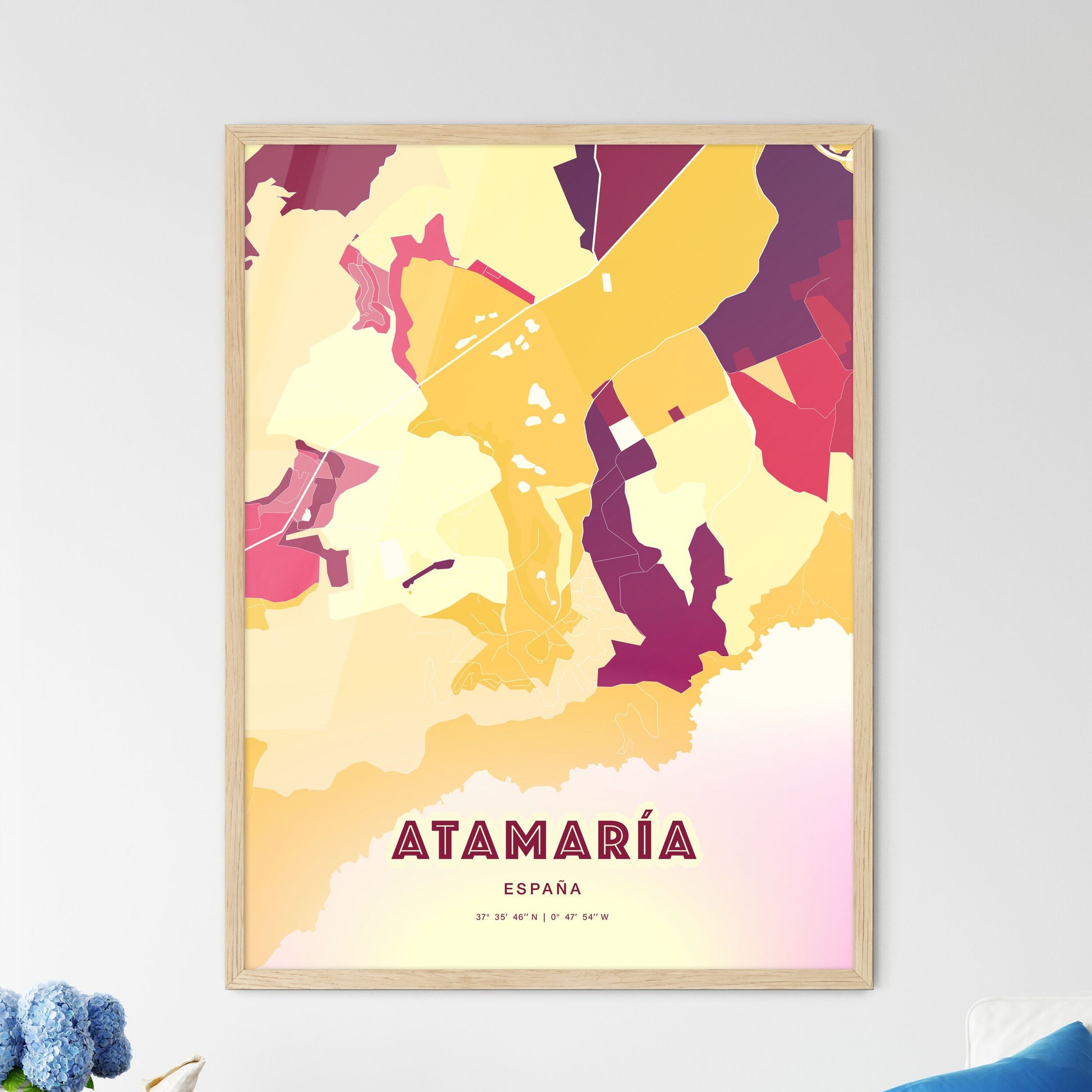 Colorful ATAMARÍA SPAIN Fine Art Map Hot Red