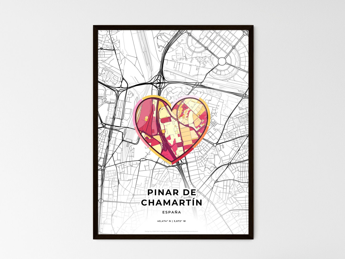 Pinar De Chamartín Spain wedding art map with heart icon