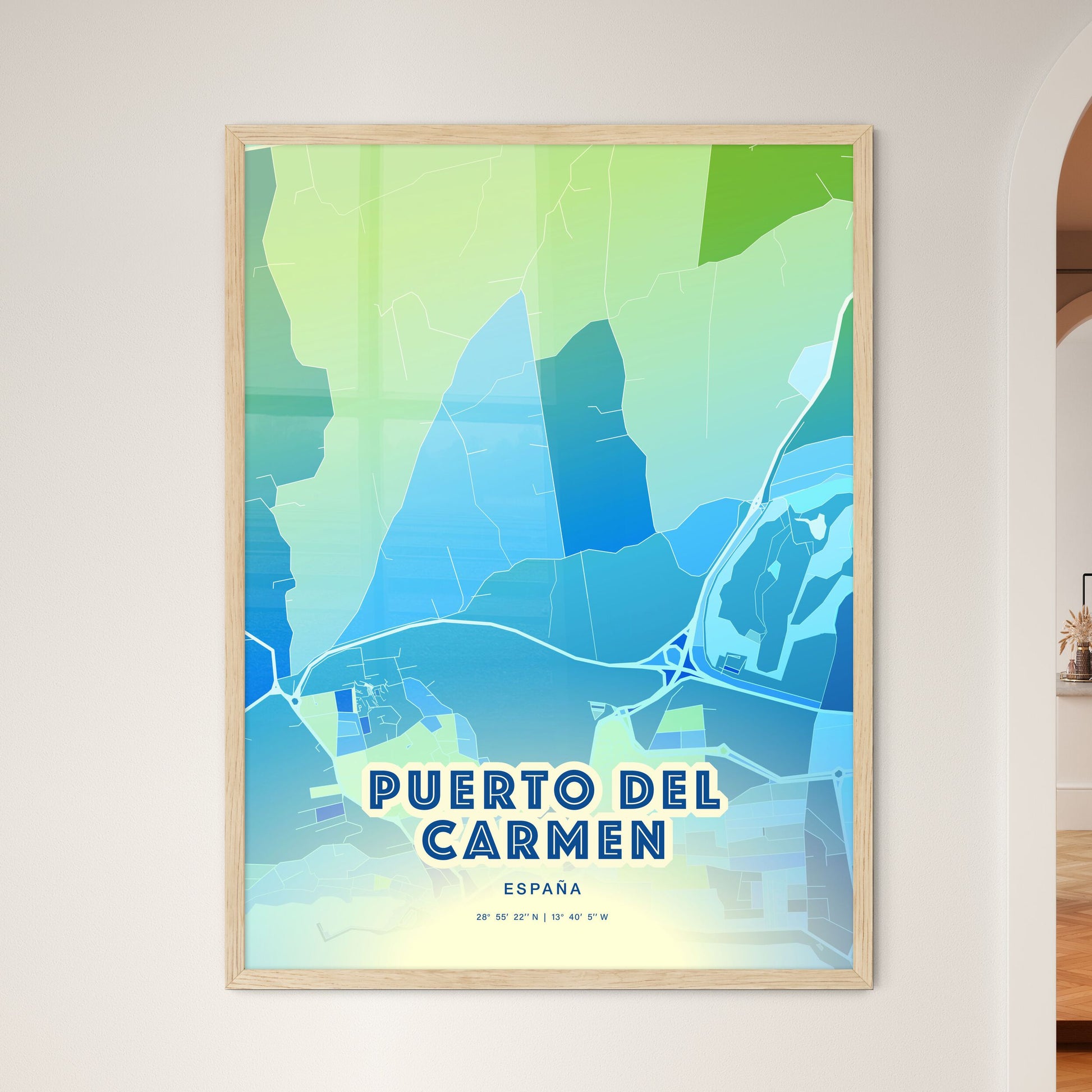 Colorful PUERTO DEL CARMEN SPAIN Fine Art Map Cool Blue