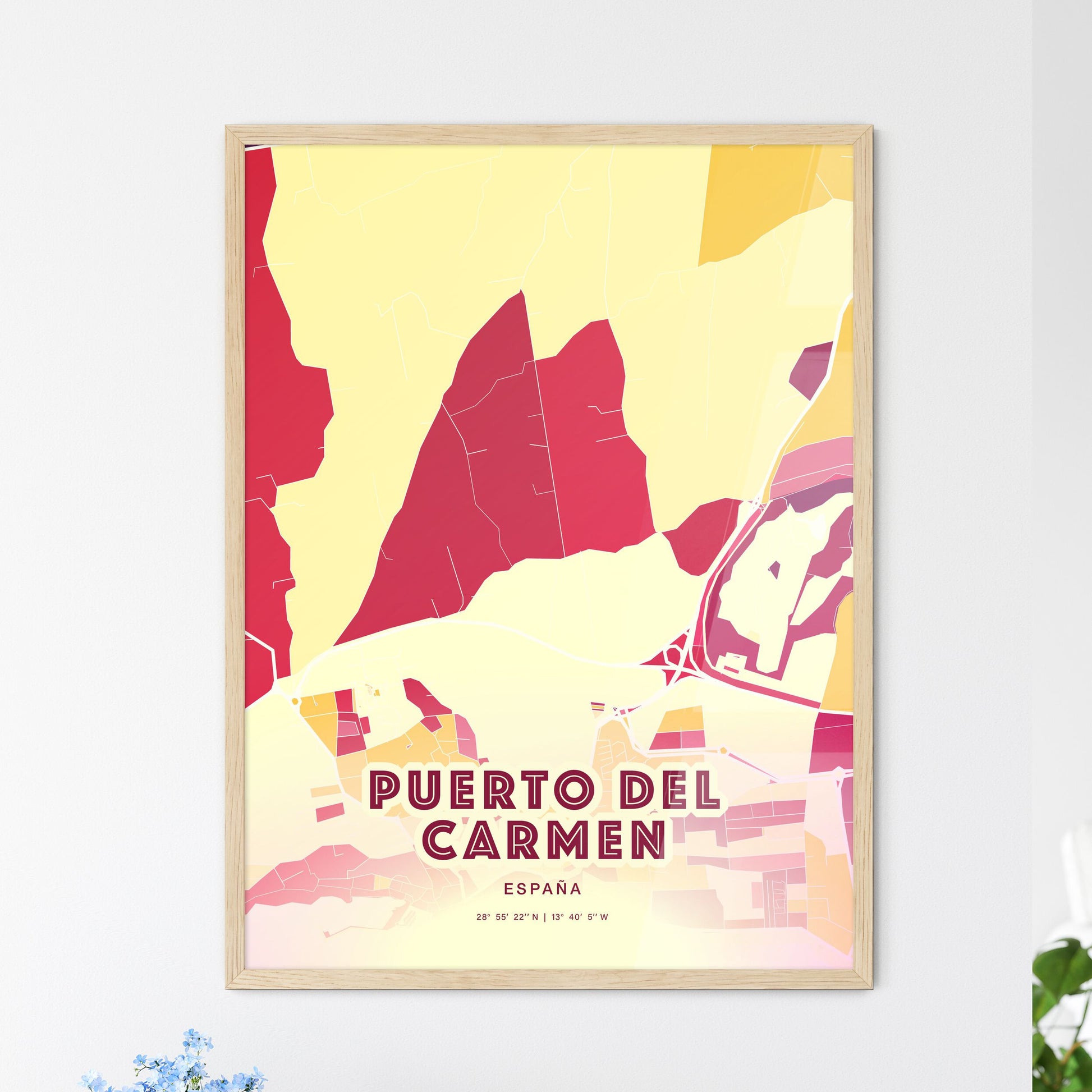 Colorful PUERTO DEL CARMEN SPAIN Fine Art Map Hot Red