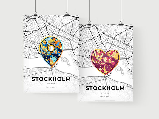 STOCKHOLM SWEDEN minimal art map with a colorful icon. Where it all began, Couple map gift.