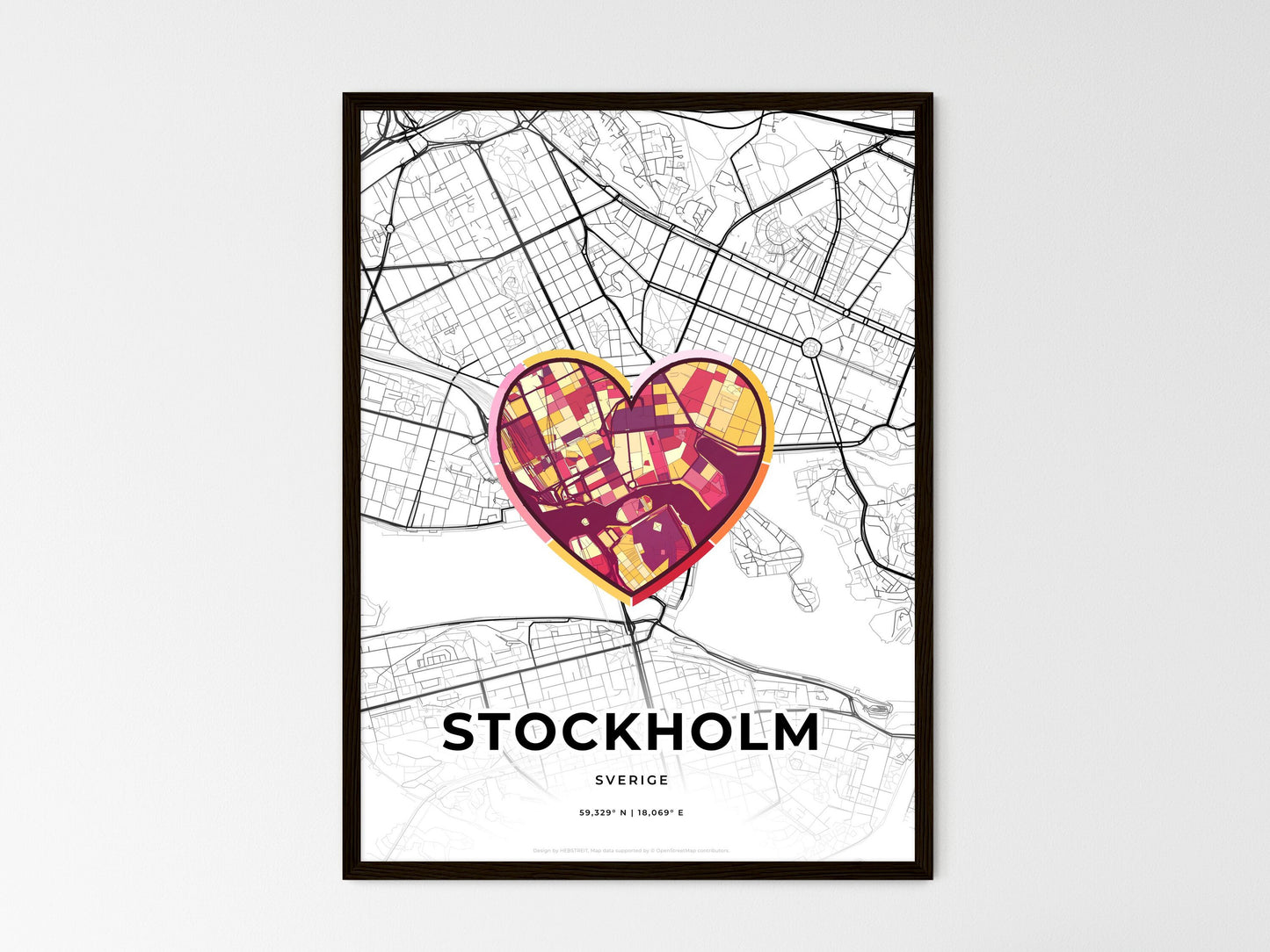 Stockholm Sweden wedding art map with heart icon