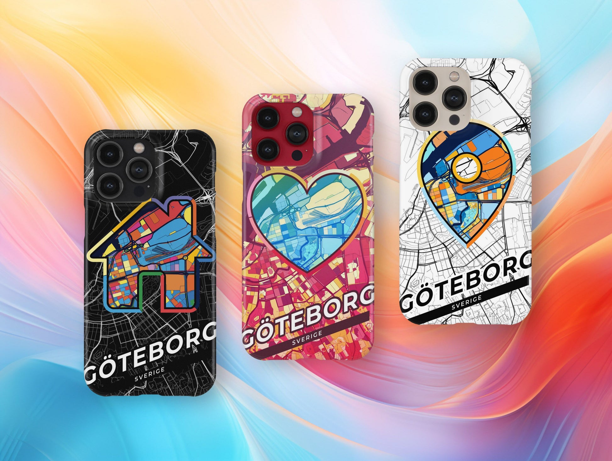 Gothenburg Sweden slim phone case with colorful icon. Birthday, wedding or housewarming gift. Couple match cases.