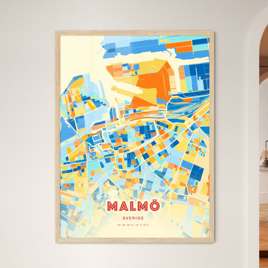 Colorful Malmö Sweden Fine Art Map Blue Orange