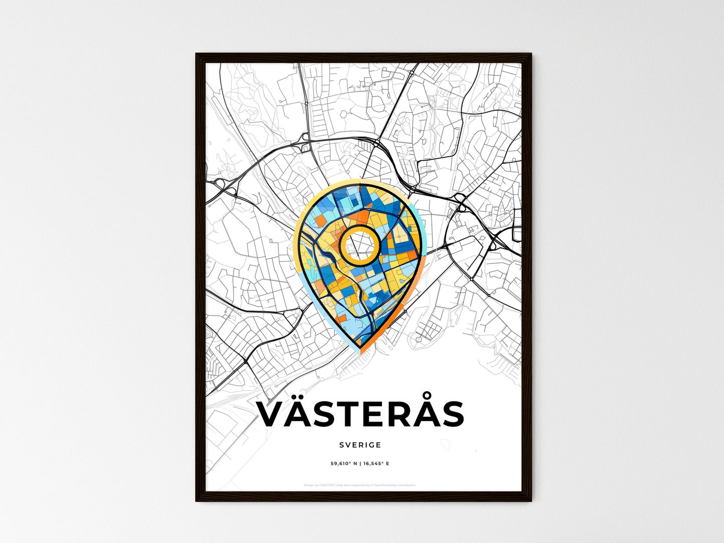 Västerås Sweden wedding art map with pointer icon