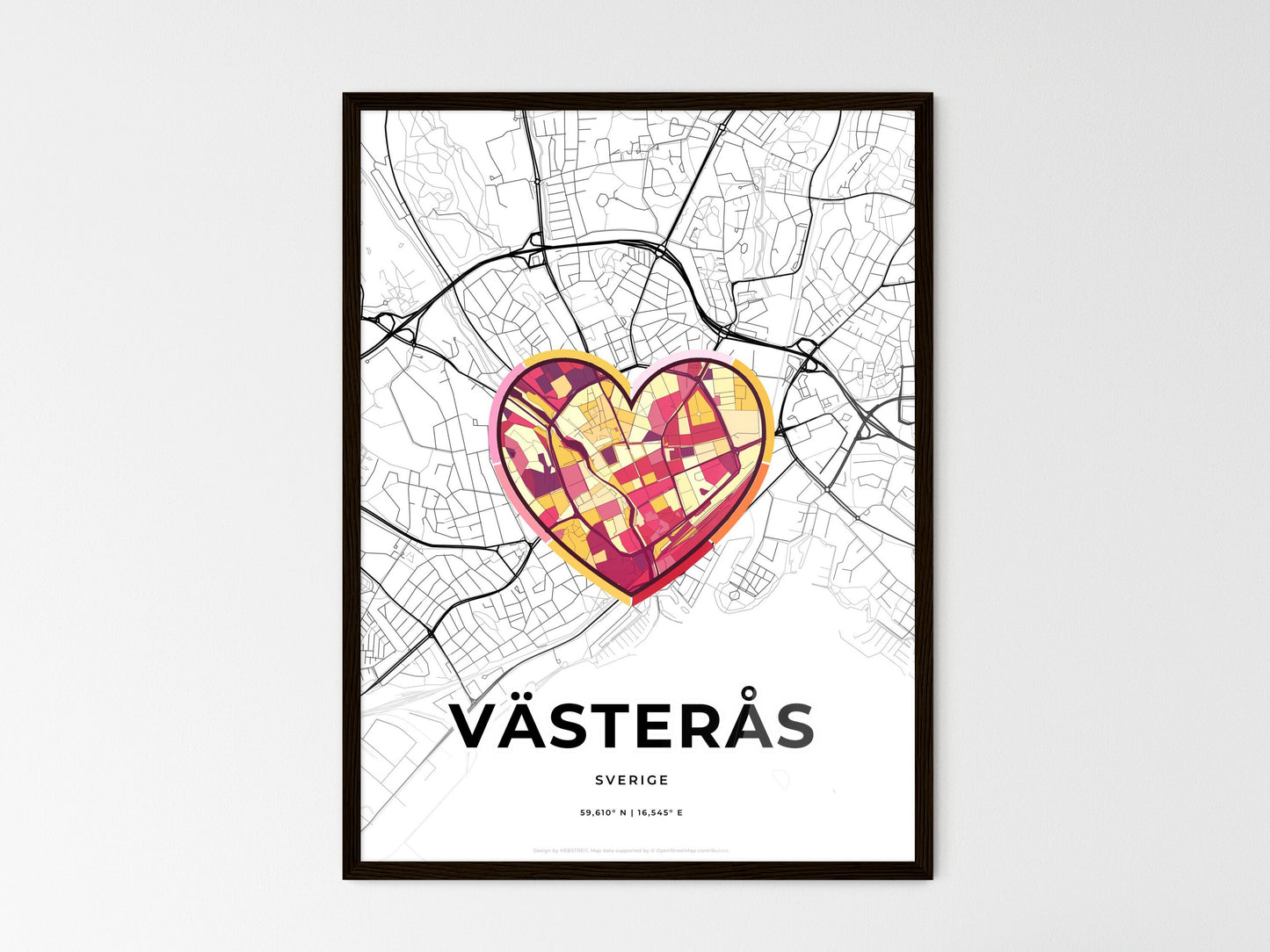 Västerås Sweden wedding art map with heart icon