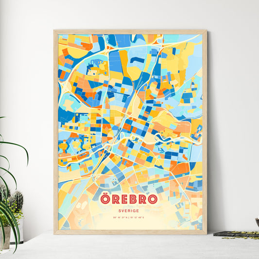 Colorful ÖREBRO SWEDEN Fine Art Map Blue Orange