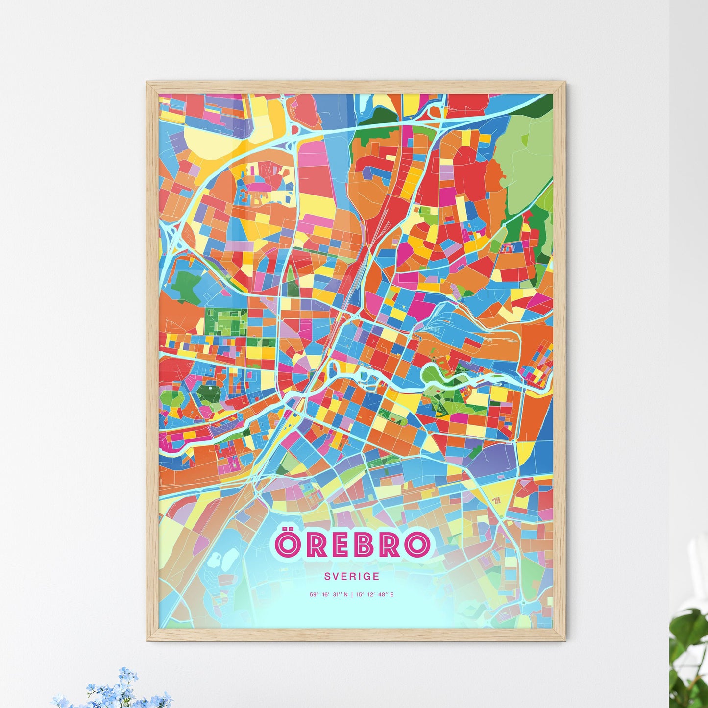 Colorful ÖREBRO SWEDEN Fine Art Map Crazy Colors