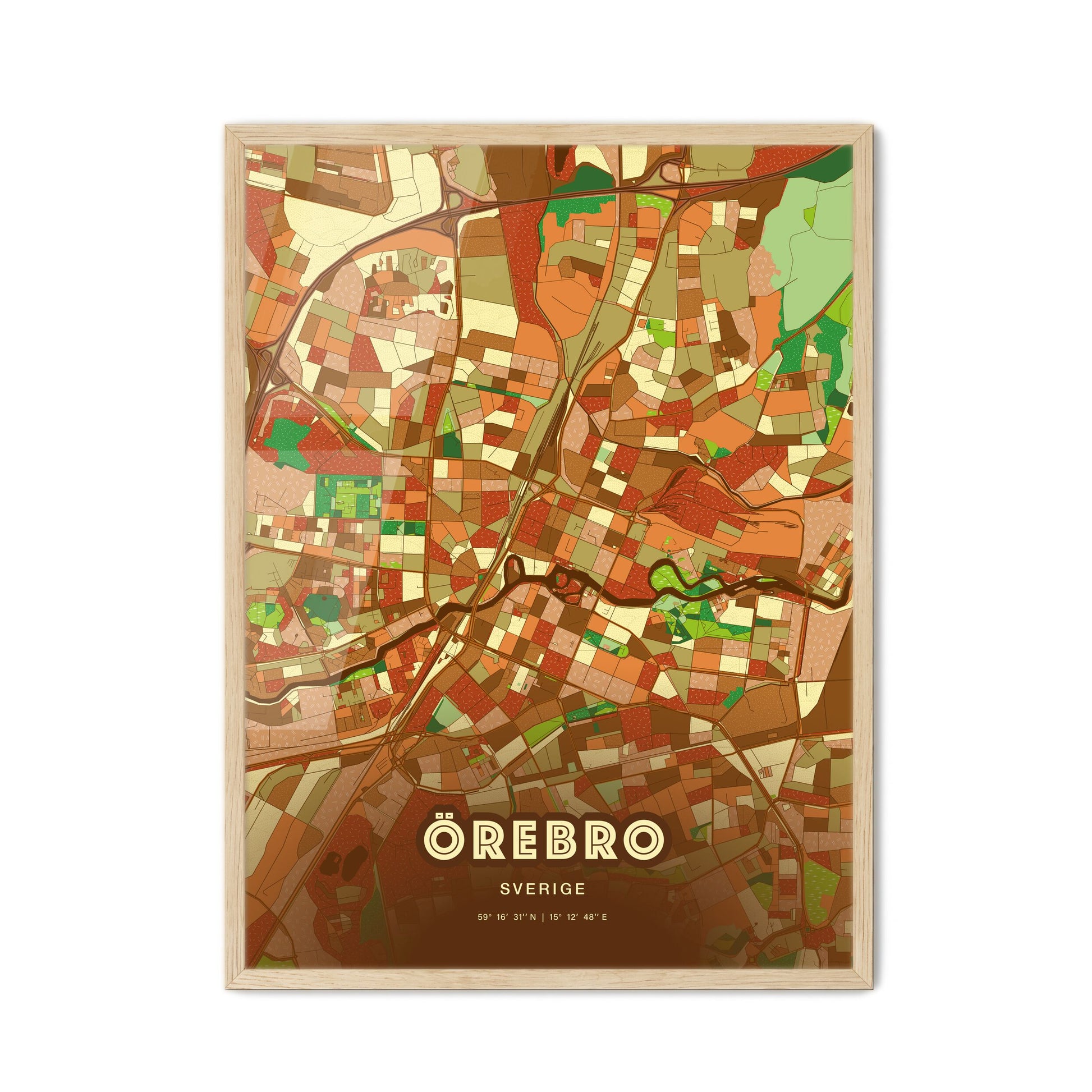 Colorful ÖREBRO SWEDEN Fine Art Map Farmhouse