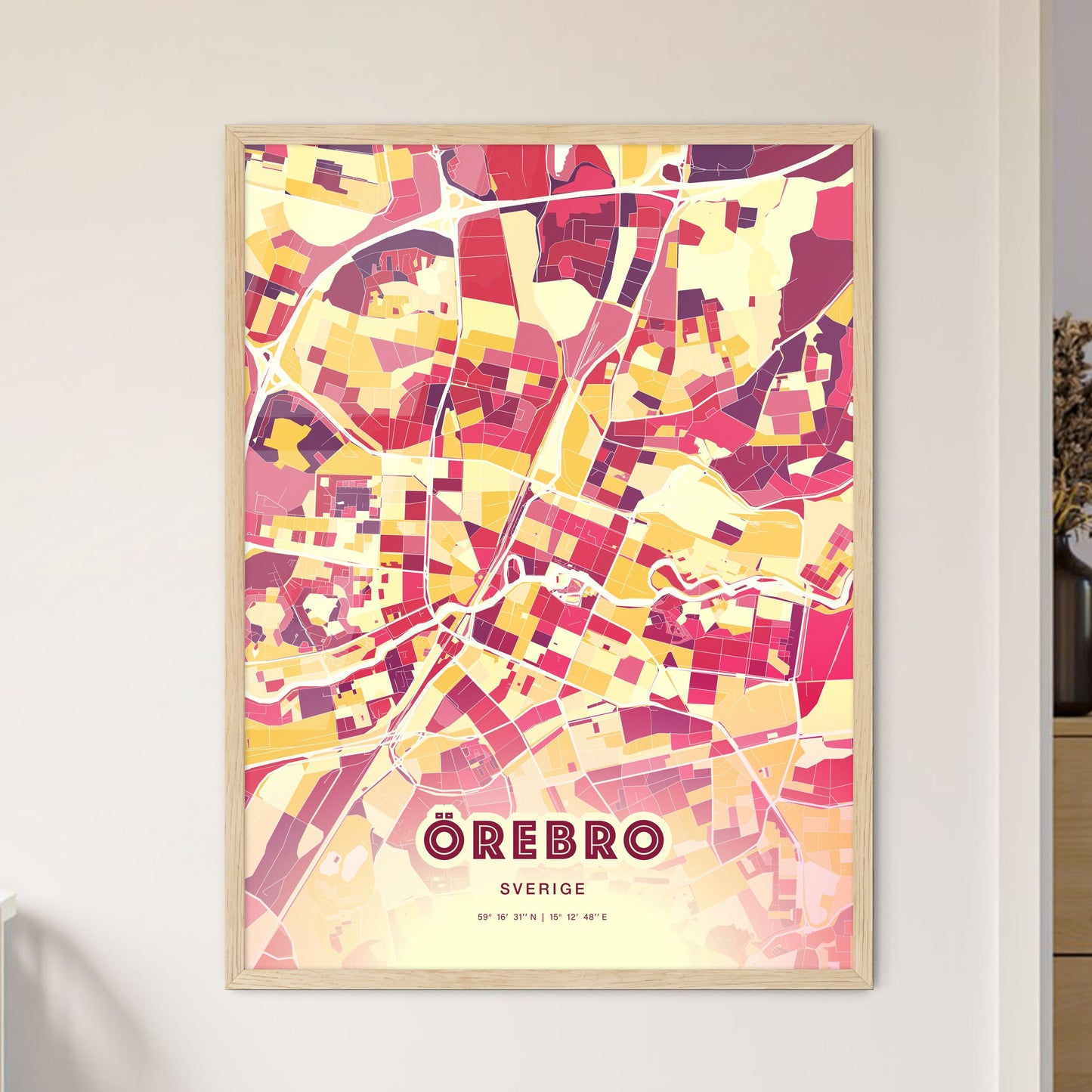 Colorful ÖREBRO SWEDEN Fine Art Map Hot Red