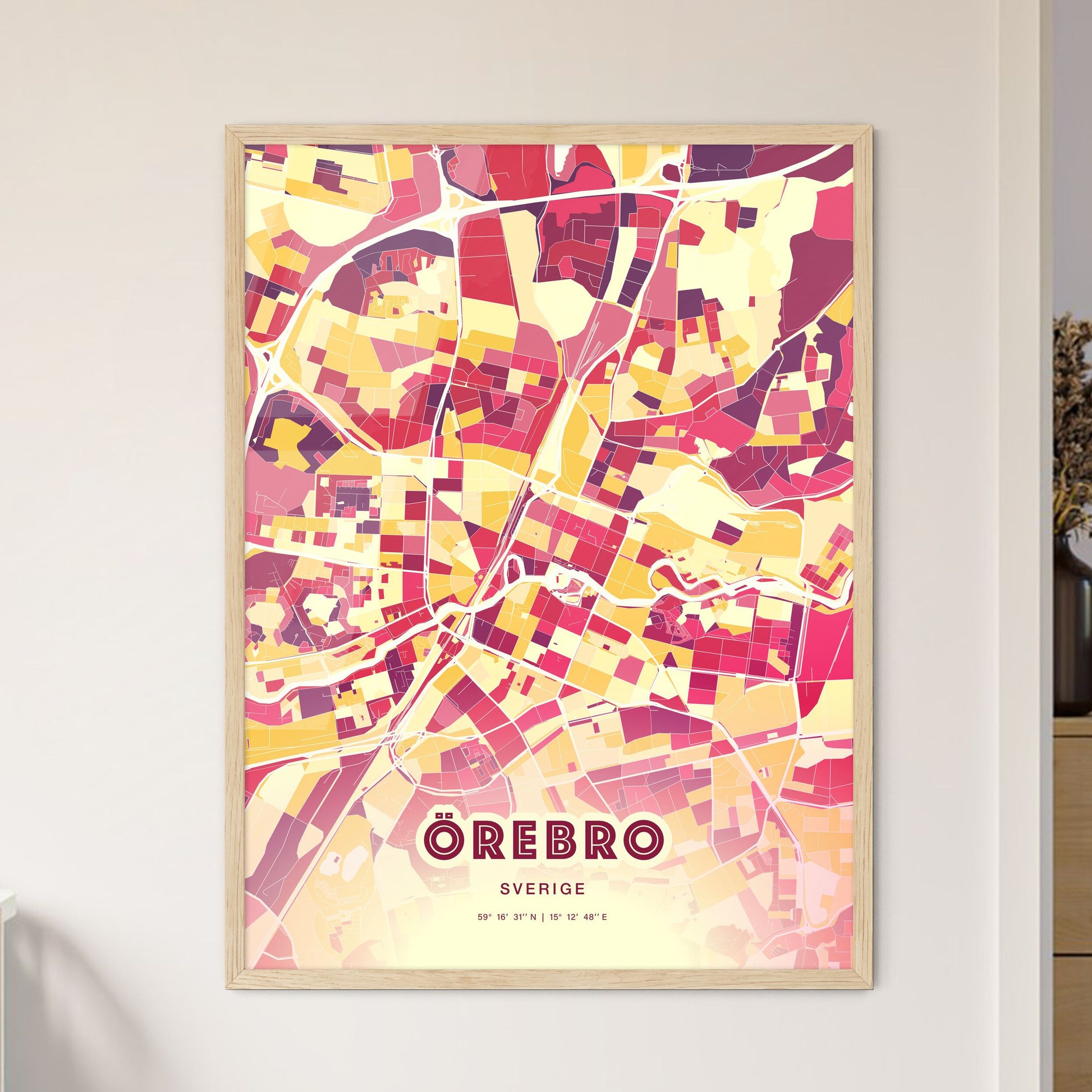 Colorful ÖREBRO SWEDEN Fine Art Map Hot Red