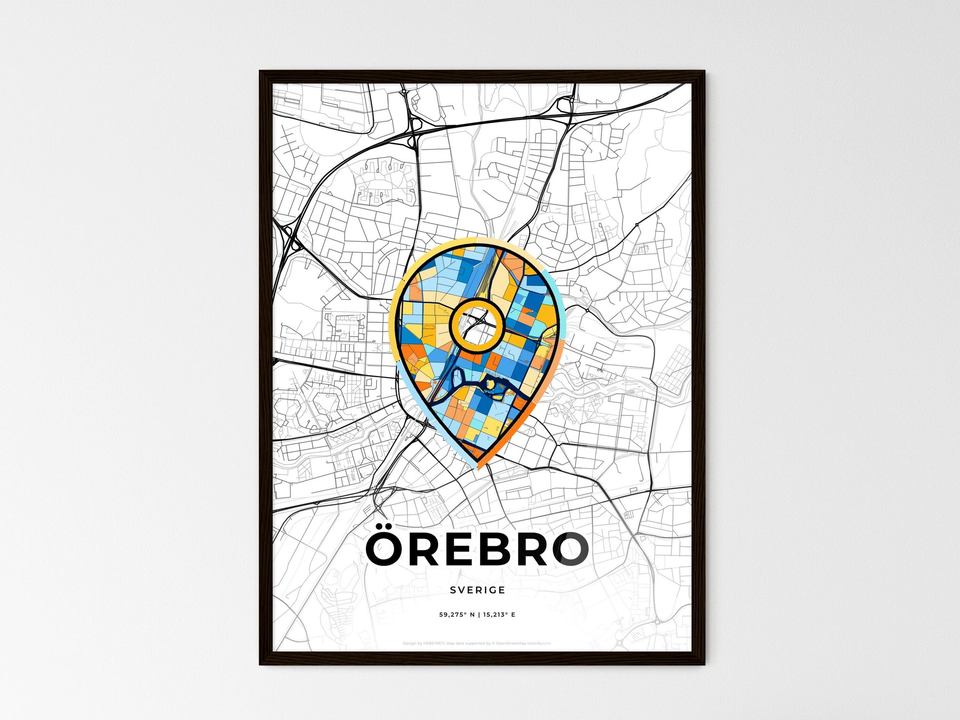 Örebro Sweden wedding art map with pointer icon