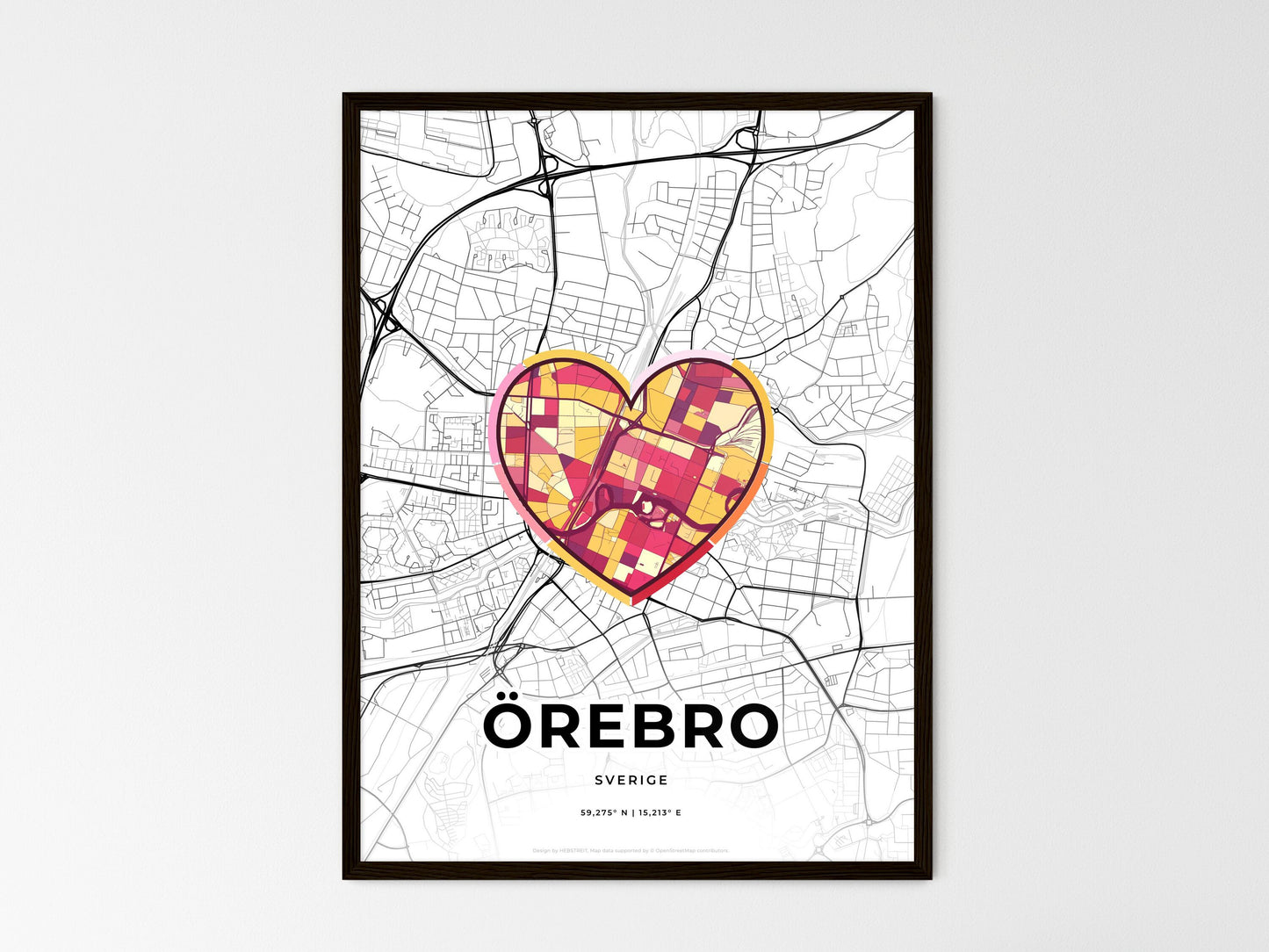 Örebro Sweden wedding art map with heart icon
