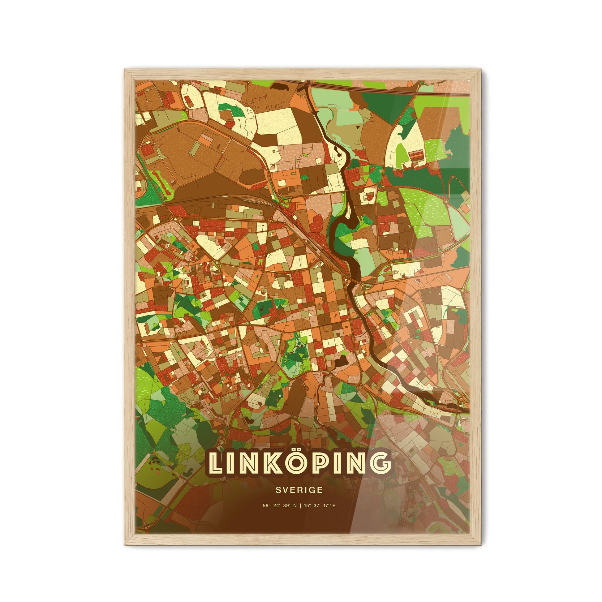 Colorful LINKÖPING SWEDEN Fine Art Map Farmhouse