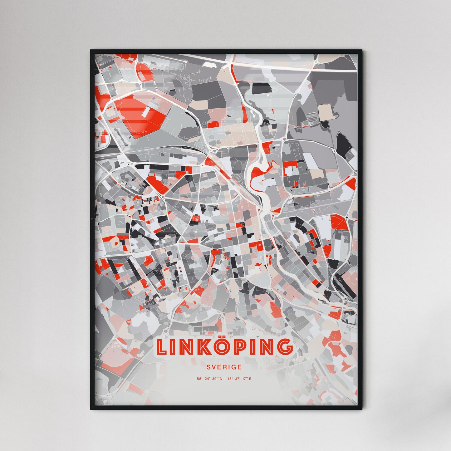 Colorful LINKÖPING SWEDEN Fine Art Map Modern