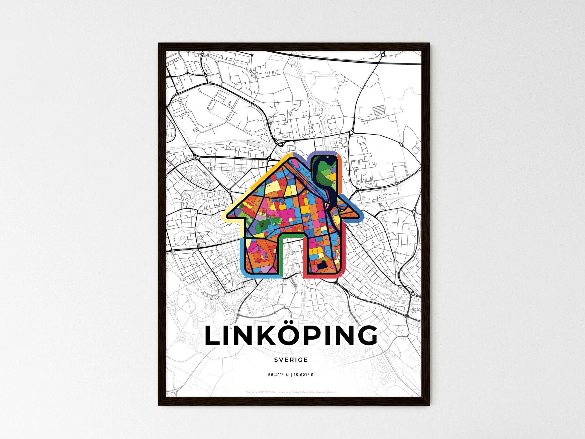 Linköping Sweden wedding art map with home icon