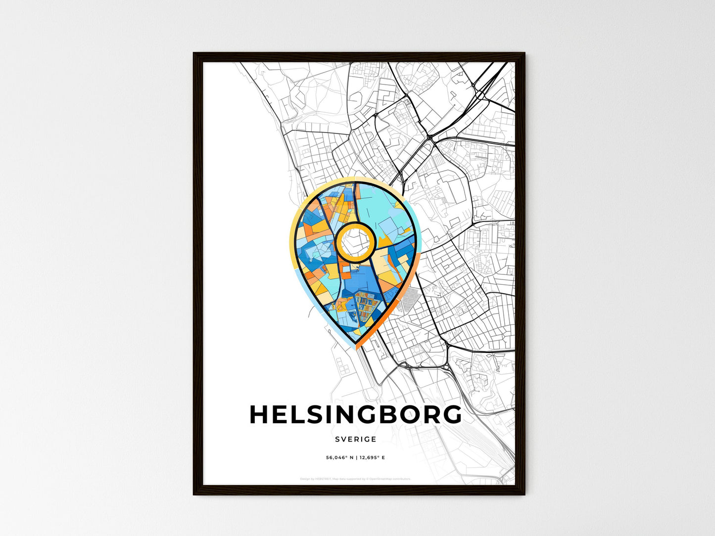 Helsingborg Sweden wedding art map with pointer icon