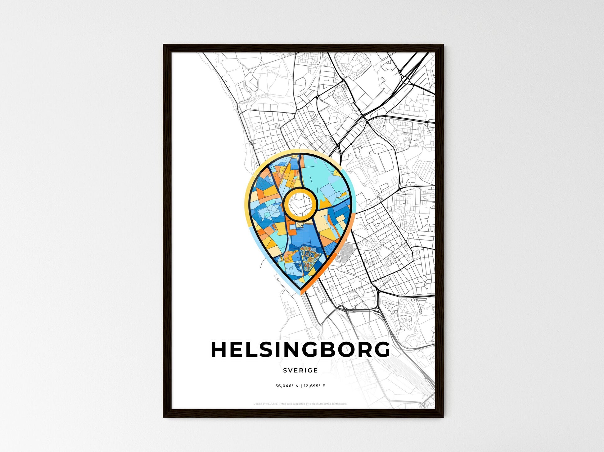 Helsingborg Sweden wedding art map with pointer icon