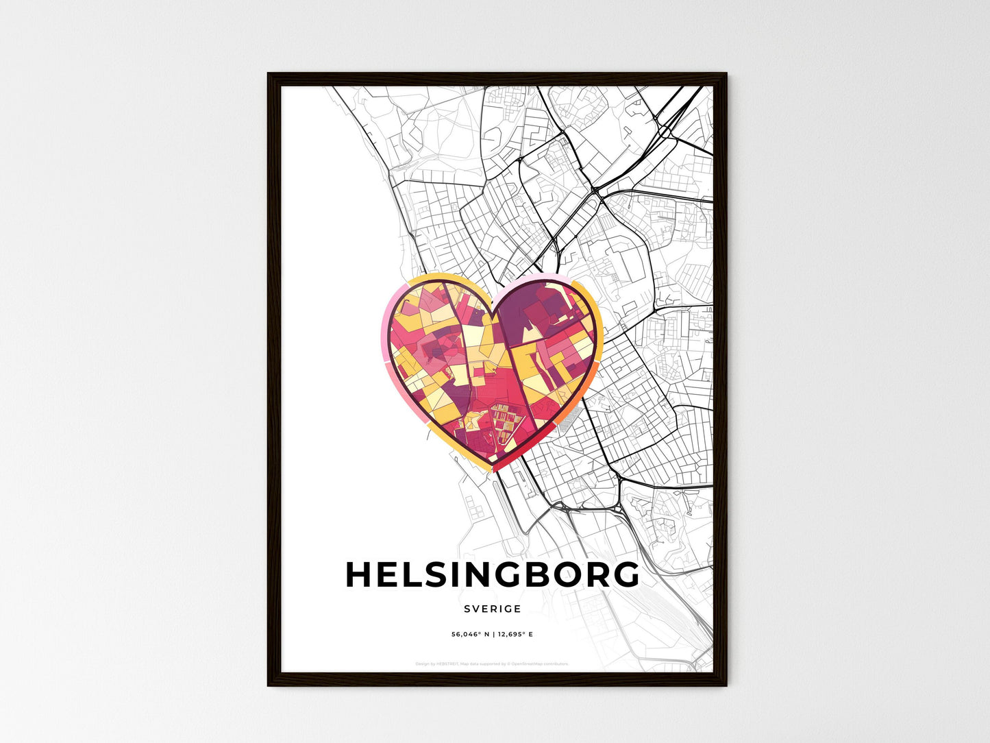 Helsingborg Sweden wedding art map with heart icon