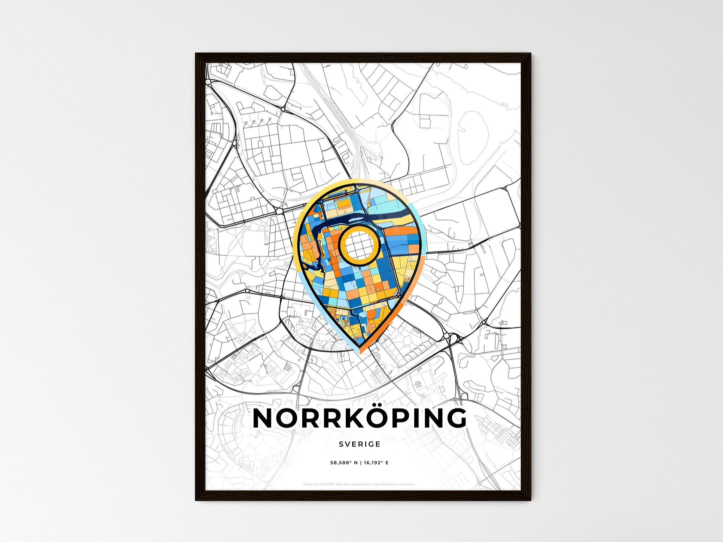 Norrköping Sweden wedding art map with pointer icon