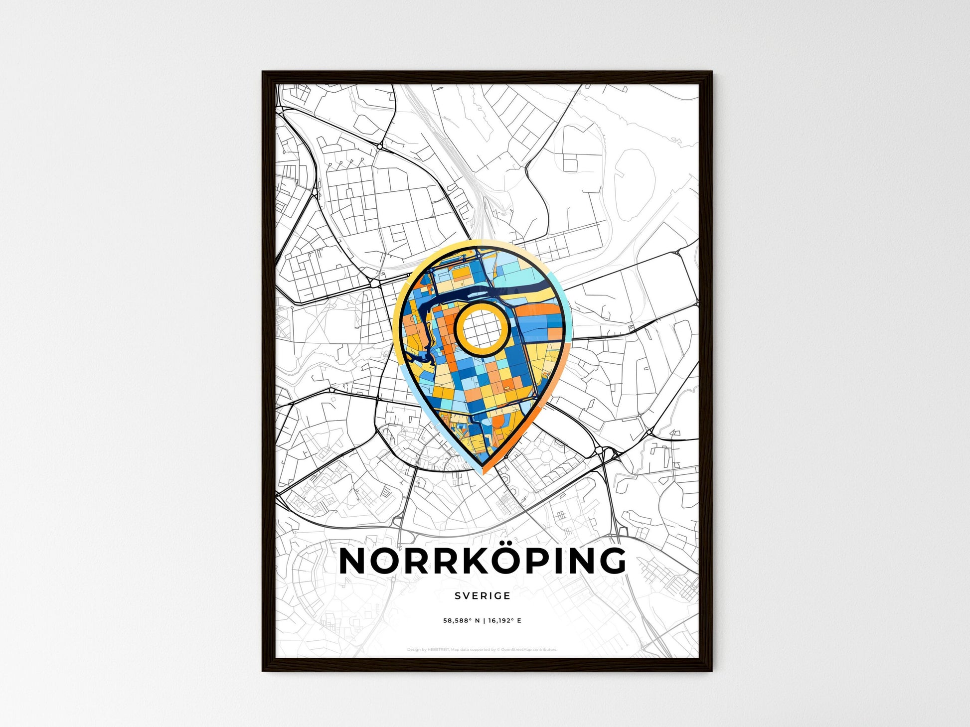 Norrköping Sweden wedding art map with pointer icon