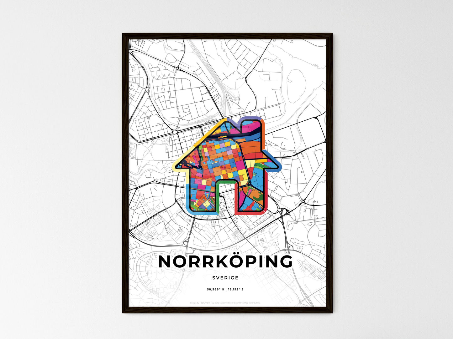 Norrköping Sweden wedding art map with home icon