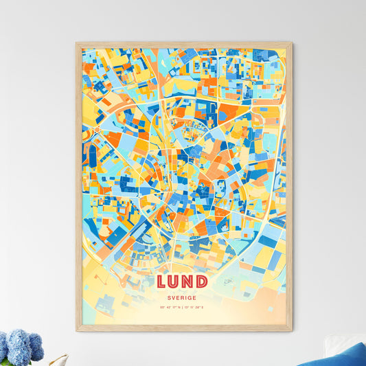 Colorful Lund Sweden Fine Art Map Blue Orange