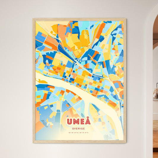 Colorful UMEÅ SWEDEN Fine Art Map Blue Orange